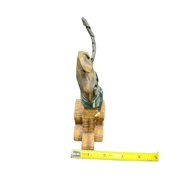 Puppy Dog Wearing a Green White Scarf Figurine Resin w Curly Bendable Metal Tail - Picture 5 of 7